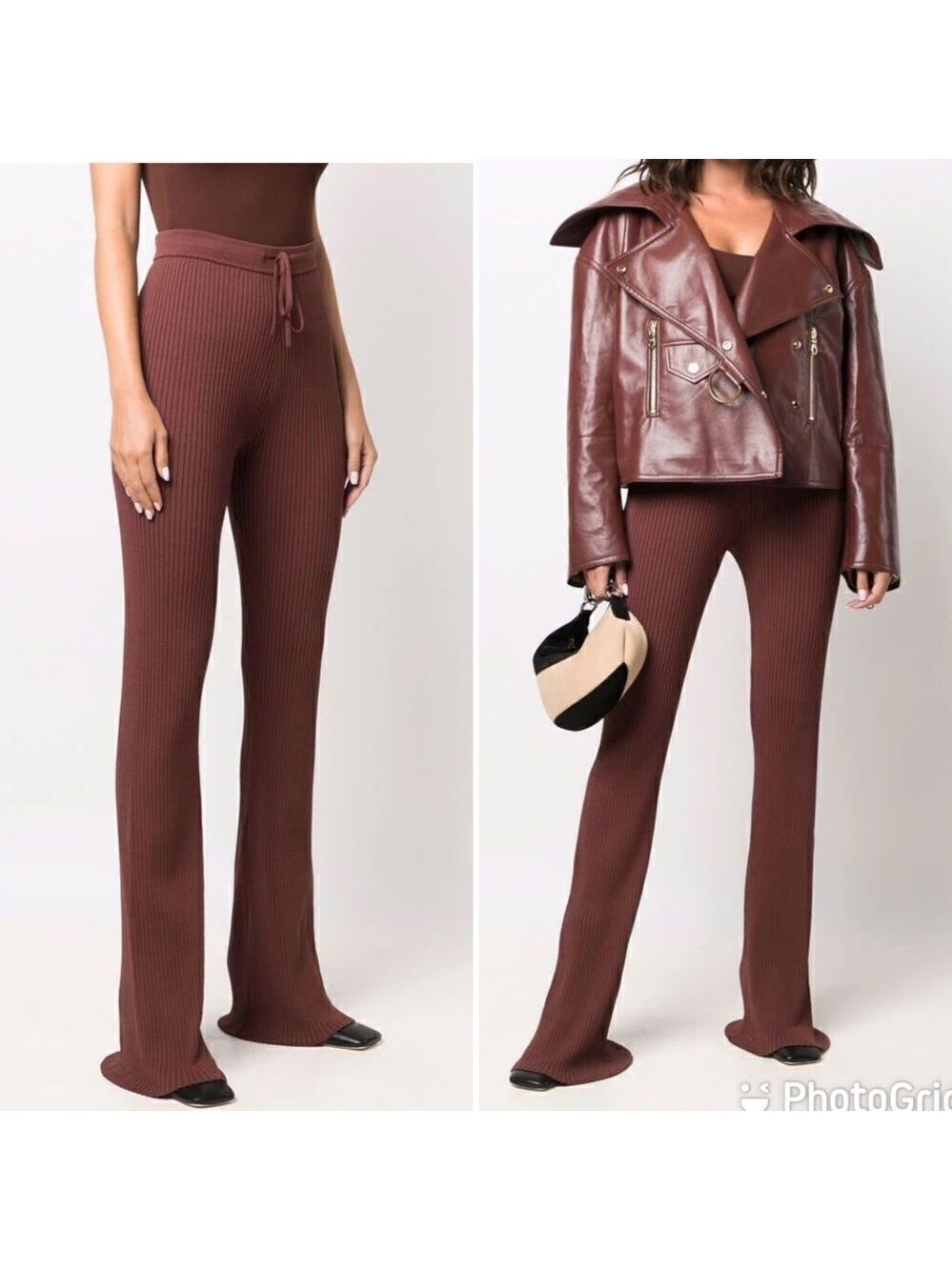 NEW Nanushka Rib Knit Drawstring Trousers Brown Size Large
